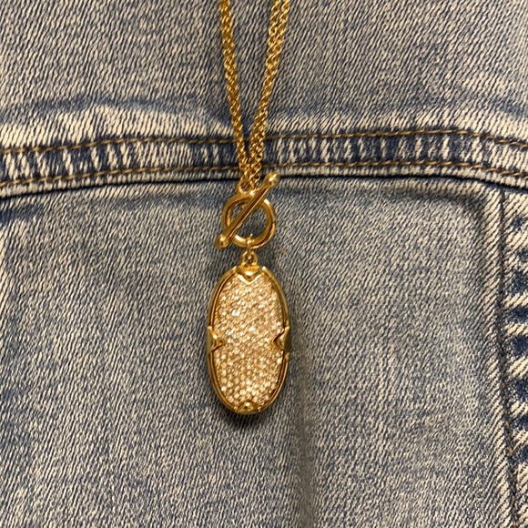 Jewelry - Toggle Closure Goldtone Pave Pendant Double Necklace